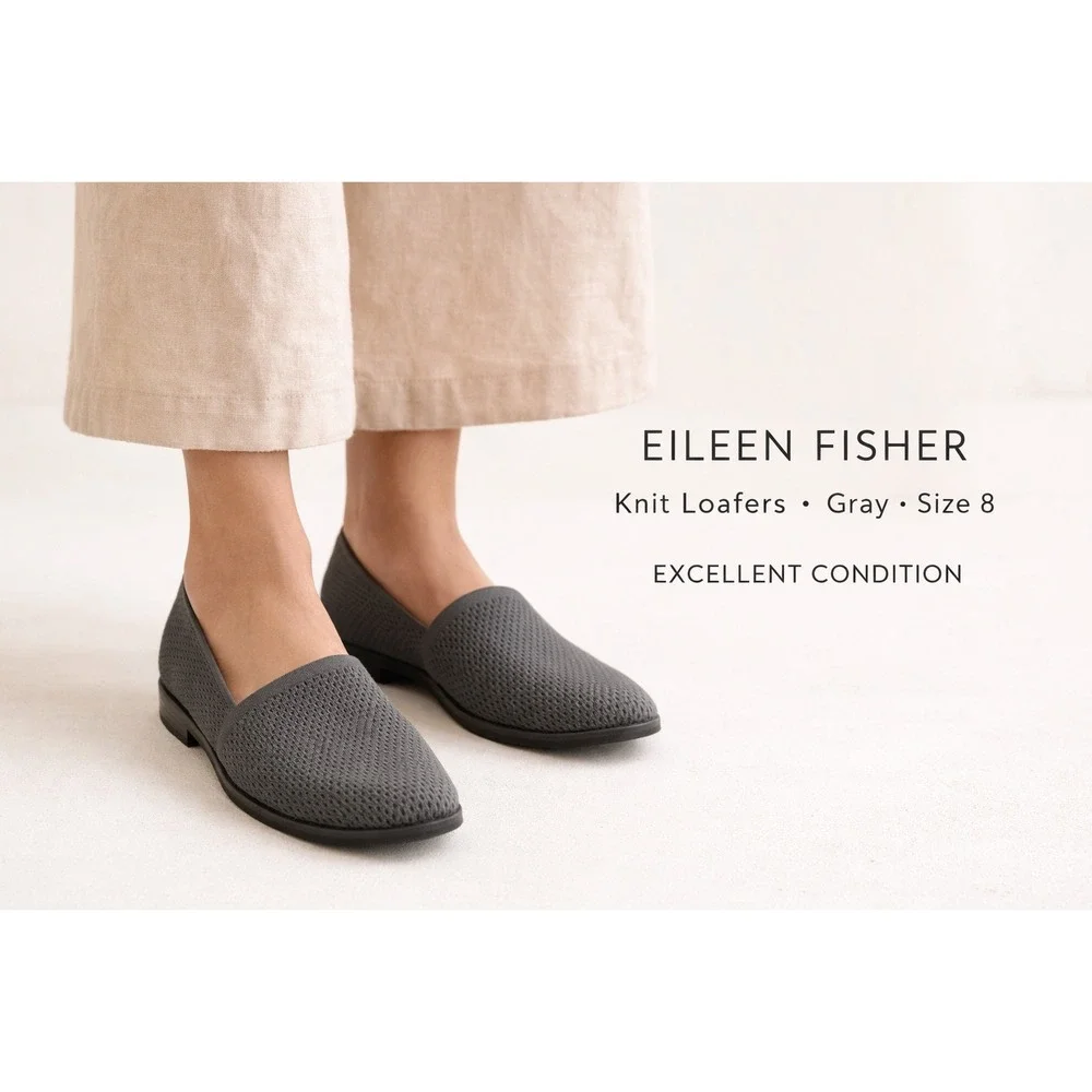 Eileen Fisher Womens Gray Knit Slip On Loafers Flats‎ Shoes Size 8